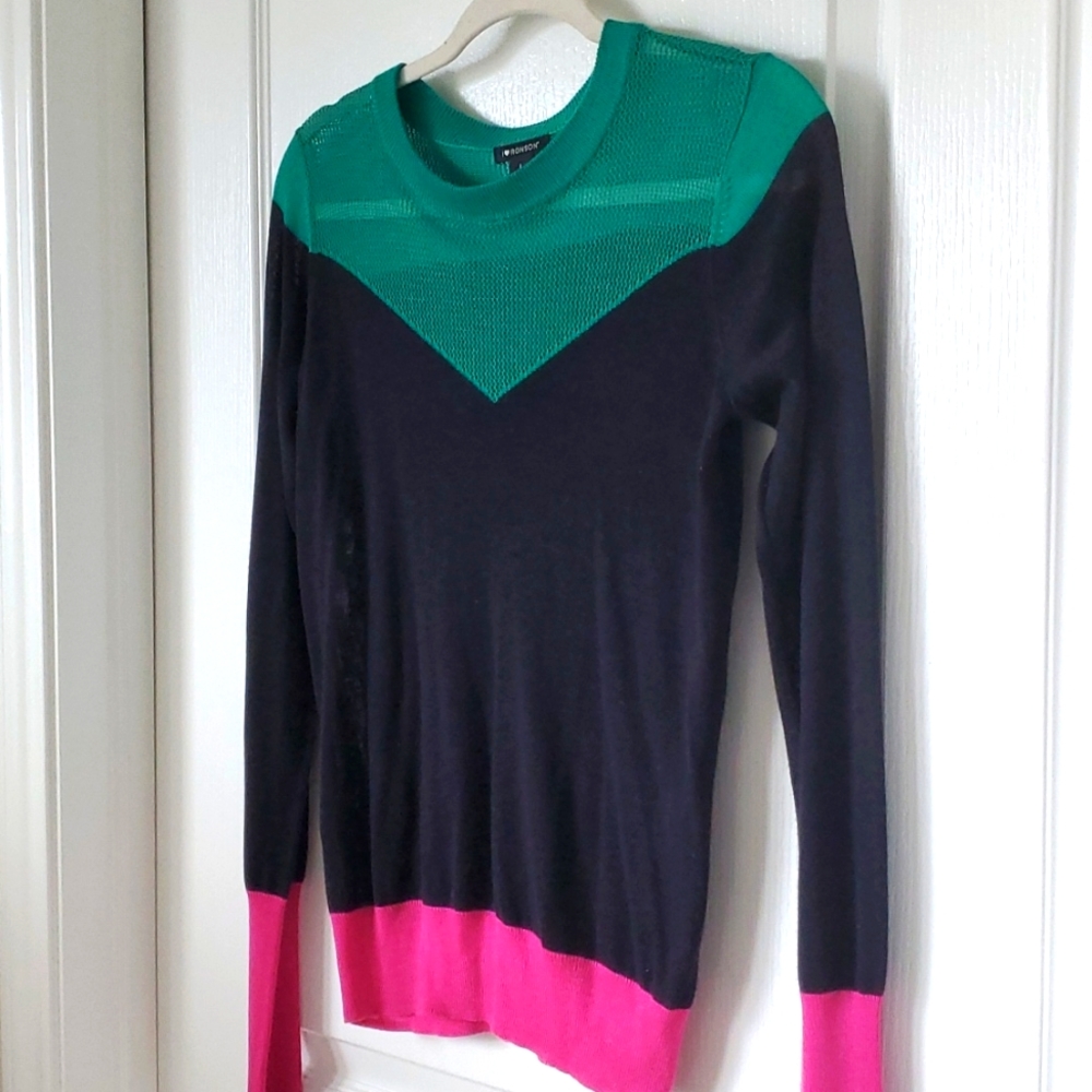 B2 Ronson Knit Colorblock Fitted Sweater L - Picture 2 of 5